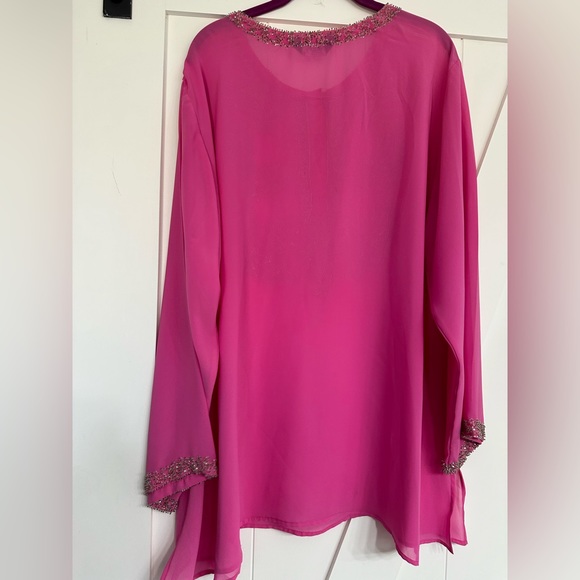 Hot pink sheer sparkly party blouse top - Picture 2 of 11